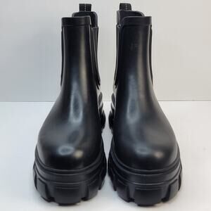 H&M Greige EU 38 US 7 Ankle Boots Black Chunky Lug Rubber Combat Pull On Chelsea